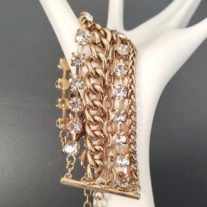 Multi gold chain and clear glass cz bracelet